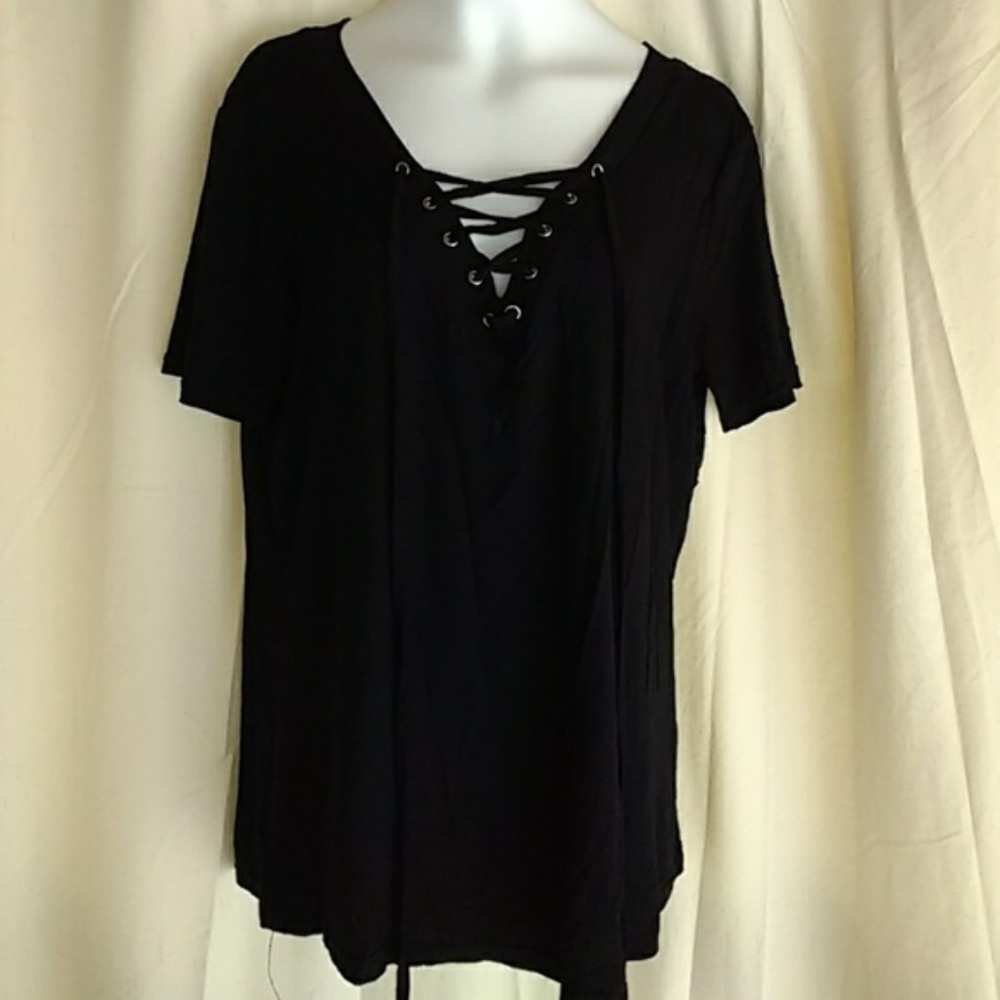 Black tee with lace up v-neck Medium